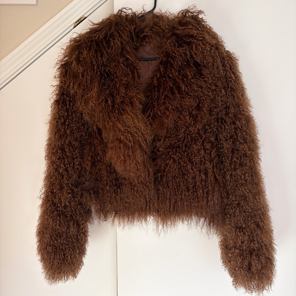 NWT Real Mongolian Lamb Curly Fur Chocolate Brown Jackets